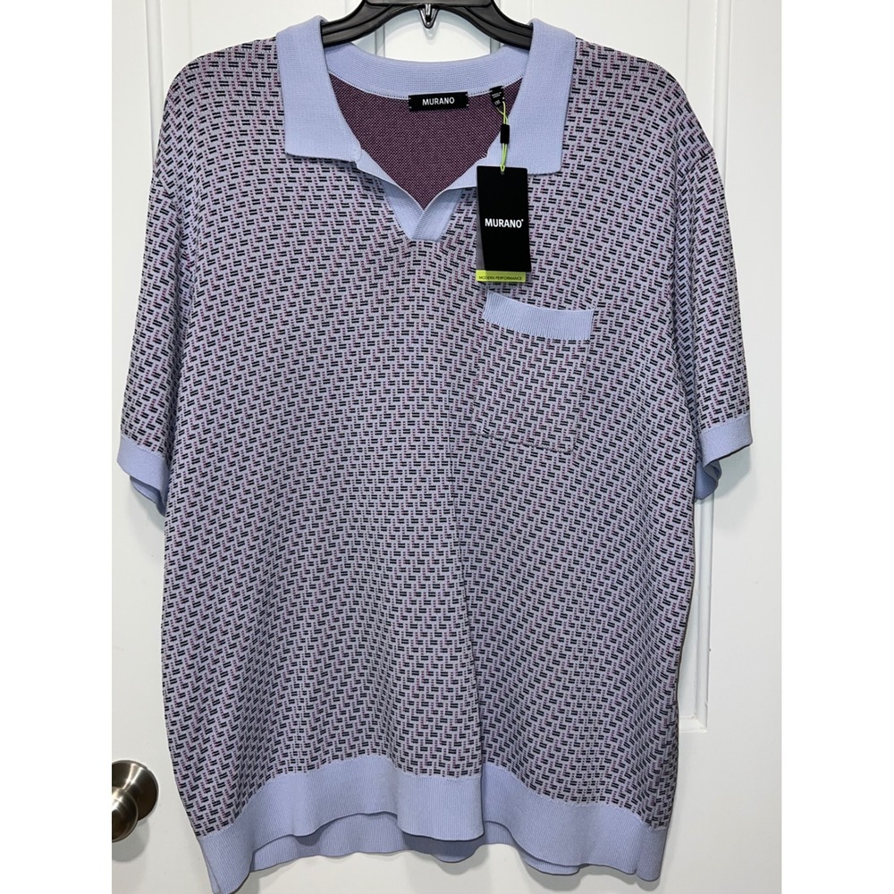 NWT Murano Modern Performance Mens XXL Polo Shirt Blue Purple Geometric Knit